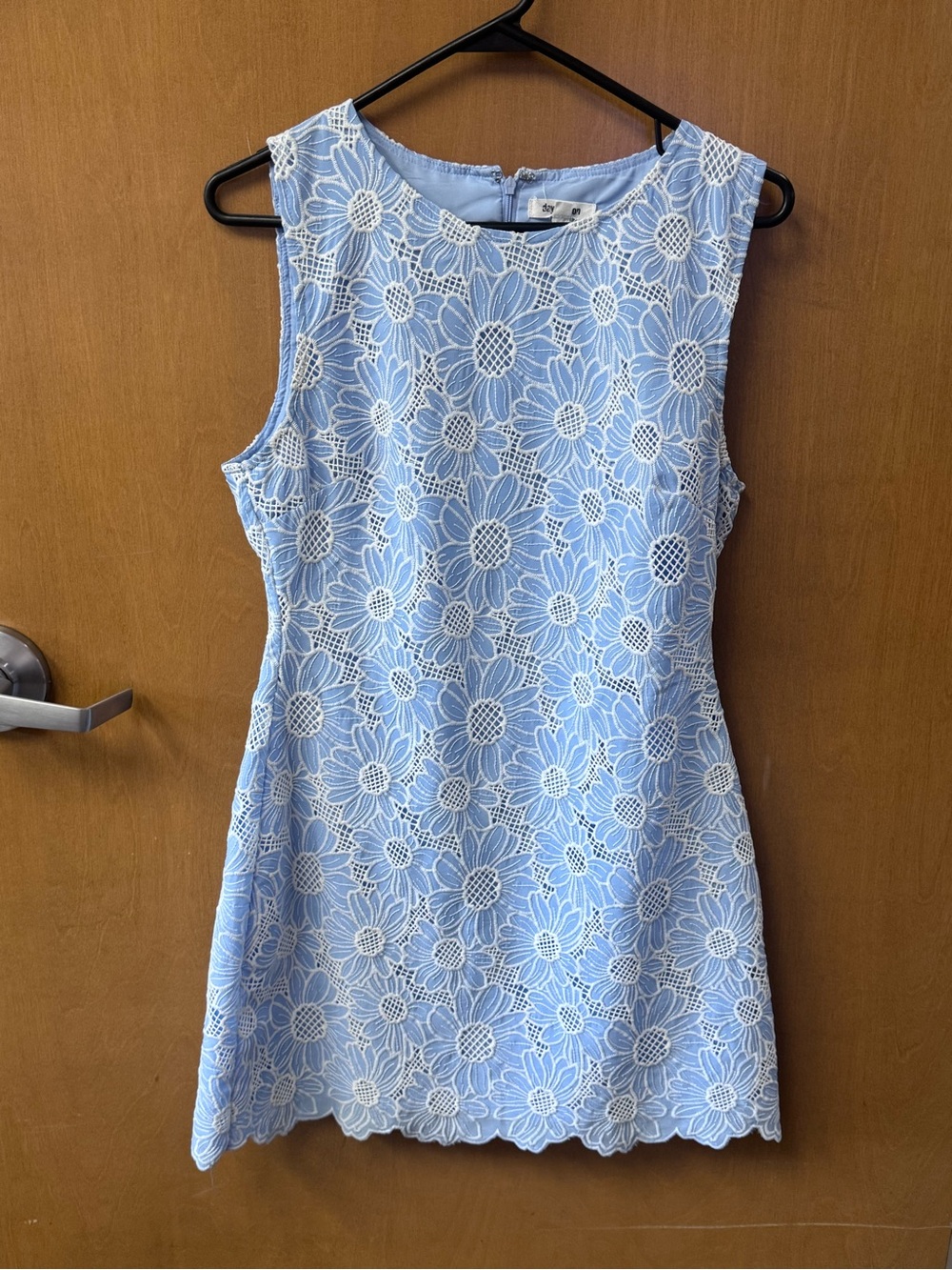 Sleeveless Light Blue Lace Floral Mini Dress